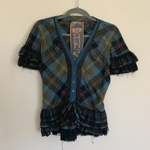 L.A.M.B. Gwen Stefani Ruffle Plaid Top Size 6